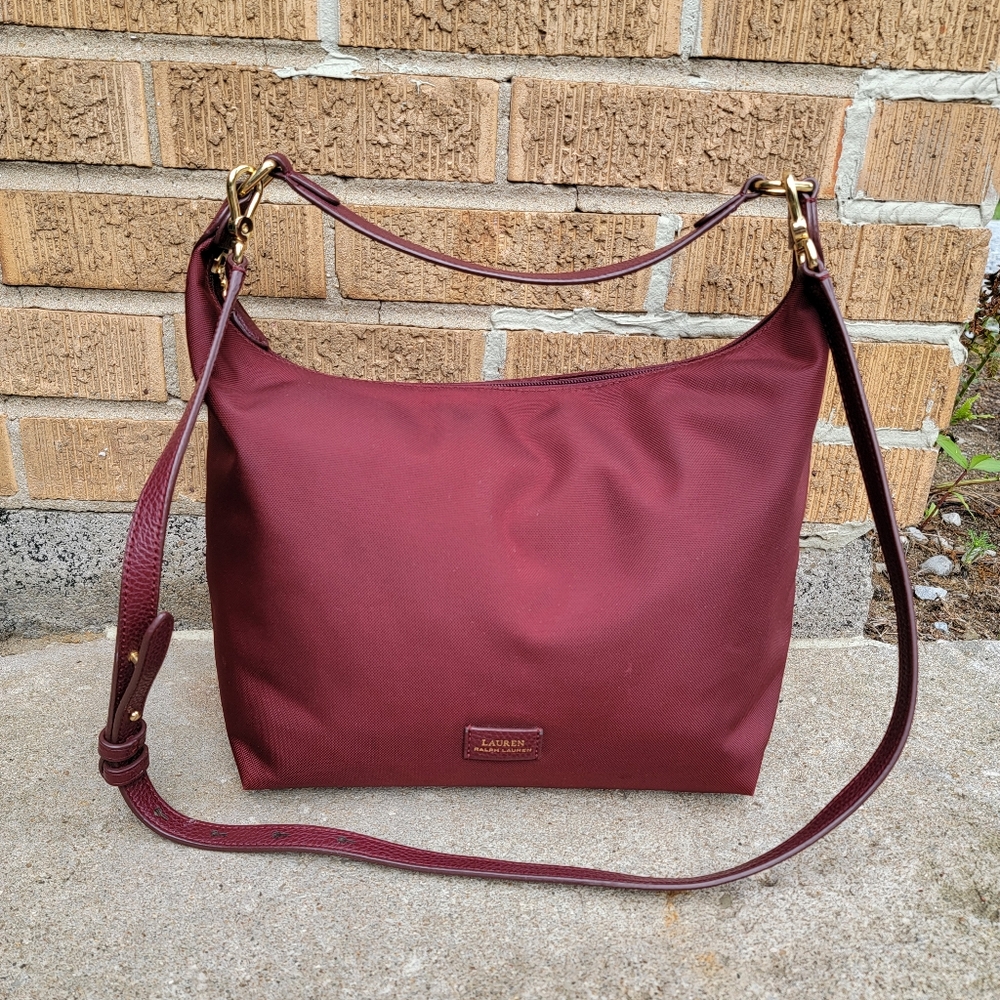 Lauren Ralph Lauren Chadwick Nylon Canvas Merlot Dark Red Hobo